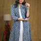 Elegant White Cotton Hand Painted Sleeveless Kurta with Indigo Jacket - Pant Optional