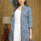 Elegant White Cotton Hand Painted Sleeveless Kurta with Indigo Jacket - Pant Optional