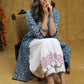 Elegant White Cotton Hand Painted Sleeveless Kurta with Indigo Jacket - Pant Optional
