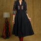 Exclusive Black cotton kurta with Ajrakh sleeves & Ambi embroidery on yoke.