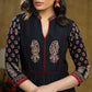 Exclusive Black cotton kurta with Ajrakh sleeves & Ambi embroidery on yoke.