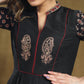 Exclusive Black cotton kurta with Ajrakh sleeves & Ambi embroidery on yoke.