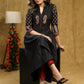 Exclusive Black cotton kurta with Ajrakh sleeves & Ambi embroidery on yoke.