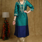 Exotic Turquoise green & Royal blue colour-blocked Cotton silk kurta with zari work on neckline
