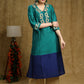 Exotic Turquoise green & Royal blue colour-blocked Cotton silk kurta with zari work on neckline