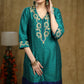 Exotic Turquoise green & Royal blue colour-blocked Cotton silk kurta with zari work on neckline
