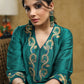Exotic Turquoise green & Royal blue colour-blocked Cotton silk kurta with zari work on neckline