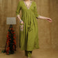 Breezy Mehendi green cotton kurti with floral print detaling & pocket