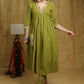 Breezy Mehendi green cotton kurti with floral print detaling & pocket