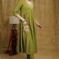 Breezy Mehendi green cotton kurti with floral print detaling & pocket