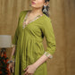 Breezy Mehendi green cotton kurti with floral print detaling & pocket