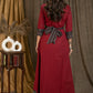 Classy maroon ajrakh combination gown with scallops neckline and all over mirror embroidery