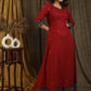 Classy maroon ajrakh combination gown with scallops neckline and all over mirror embroidery