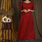 Classy maroon ajrakh combination gown with scallops neckline and all over mirror embroidery