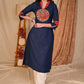 Beautiful Straight Cut Navy Blue Cotton Kurta with Kutch mirror work on yoke - Pant Optional