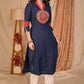 Beautiful Straight Cut Navy Blue Cotton Kurta with Kutch mirror work on yoke - Pant Optional