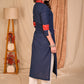 Beautiful Straight Cut Navy Blue Cotton Kurta with Kutch mirror work on yoke - Pant Optional