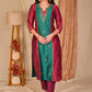 Elegant Wine and Turquoise Green Cotton Silk Combination Kurta with Hand Embroidery on Front and Sleeves - Pant Optional