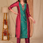 Elegant Wine and Turquoise Green Cotton Silk Combination Kurta with Hand Embroidery on Front and Sleeves - Pant Optional