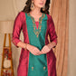 Elegant Wine and Turquoise Green Cotton Silk Combination Kurta with Hand Embroidery on Front and Sleeves - Pant Optional