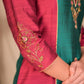 Elegant Wine and Turquoise Green Cotton Silk Combination Kurta with Hand Embroidery on Front and Sleeves - Pant Optional