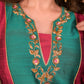 Elegant Wine and Turquoise Green Cotton Silk Combination Kurta with Hand Embroidery on Front and Sleeves - Pant Optional