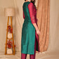 Elegant Wine and Turquoise Green Cotton Silk Combination Kurta with Hand Embroidery on Front and Sleeves - Pant Optional