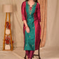Elegant Wine and Turquoise Green Cotton Silk Combination Kurta with Hand Embroidery on Front and Sleeves - Pant Optional