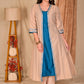 Beautiful Beige Cotton Silk Embroidered Jacket with Blue Cotton Silk Inner Set - Beige Palazzo Optional