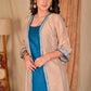 Beautiful Beige Cotton Silk Embroidered Jacket with Blue Cotton Silk Inner Set - Beige Palazzo Optional