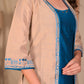 Beautiful Beige Cotton Silk Embroidered Jacket with Blue Cotton Silk Inner Set - Beige Palazzo Optional