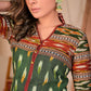Trendy Emerald Green Combination Cotton Ikat Kurta with Embroidered Collars and Sleeves - Pant Optional