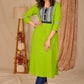 Exclusive Straight Cut Parrot Green Cotton Kurta with Indigo Yoke - Pant Optional