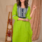 Exclusive Straight Cut Parrot Green Cotton Kurta with Indigo Yoke - Pant Optional