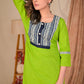 Exclusive Straight Cut Parrot Green Cotton Kurta with Indigo Yoke - Pant Optional