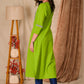 Exclusive Straight Cut Parrot Green Cotton Kurta with Indigo Yoke - Pant Optional