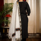 Black Cotton Silk Hand Zardosi Work Kurta, Banarasi Border Pant and Chanderi Dupatta with Double line Handmade Kutch Mirror work