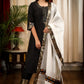 Black Cotton Silk Hand Zardosi Work Kurta, Banarasi Border Pant and Chanderi Dupatta with Double line Handmade Kutch Mirror work