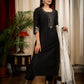 Black Cotton Silk Hand Zardosi Work Kurta, Banarasi Border Pant and Chanderi Dupatta with Double line Handmade Kutch Mirror work