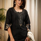 Black Cotton Silk Hand Zardosi Work Kurta, Banarasi Border Pant and Chanderi Dupatta with Double line Handmade Kutch Mirror work