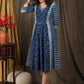 Beautiful indigo gathered dress with coin embellishments