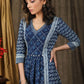 Beautiful indigo gathered dress with coin embellishments