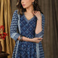 Beautiful indigo gathered dress with coin embellishments