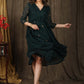 Beautiful bottle green gathered dress with minimal hand embroidery and georgette hemline