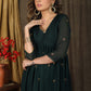 Beautiful bottle green gathered dress with minimal hand embroidery and georgette hemline
