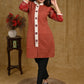 Formal Collar Zigzag Cotton Ajrakh Tunic with Handpainted Off-White Detailing