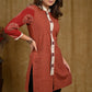 Formal Collar Zigzag Cotton Ajrakh Tunic with Handpainted Off-White Detailing