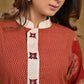 Formal Collar Zigzag Cotton Ajrakh Tunic with Handpainted Off-White Detailing