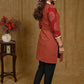 Formal Collar Zigzag Cotton Ajrakh Tunic with Handpainted Off-White Detailing