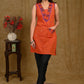 Elegant Handloom Cotton Sleeveless Tunic With Ikat & All Over Badla Handwork